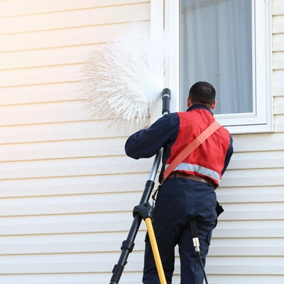 Professional vinyl siding cleaning service in action