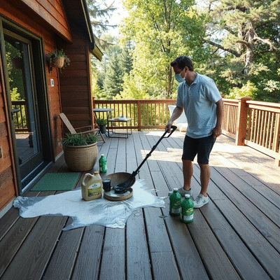 User cleaning a deck with eco-friendly products