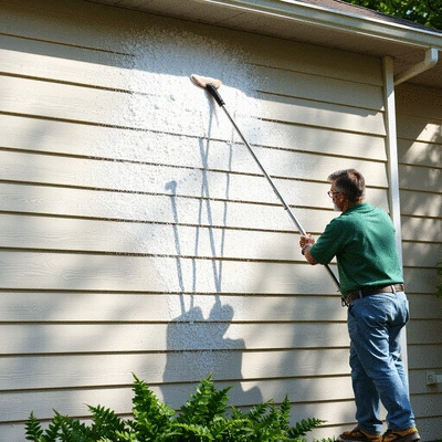 Vinyl siding cleaning in action