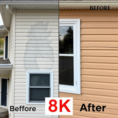 Before and after of professionally cleaned vinyl siding