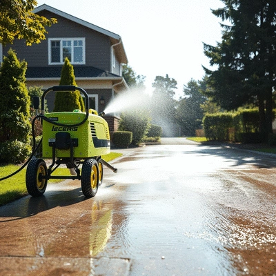 Driveway softwash powerwashing in action