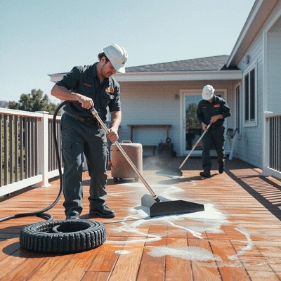 Professional deck cleaning service in action