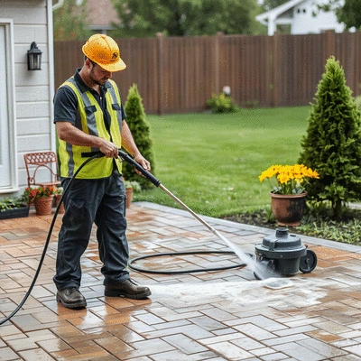 Paver washing service in action